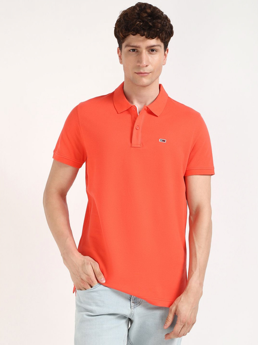 

Tommy Hilfiger Men Solid Polo Collar Cotton T-shirt, Orange