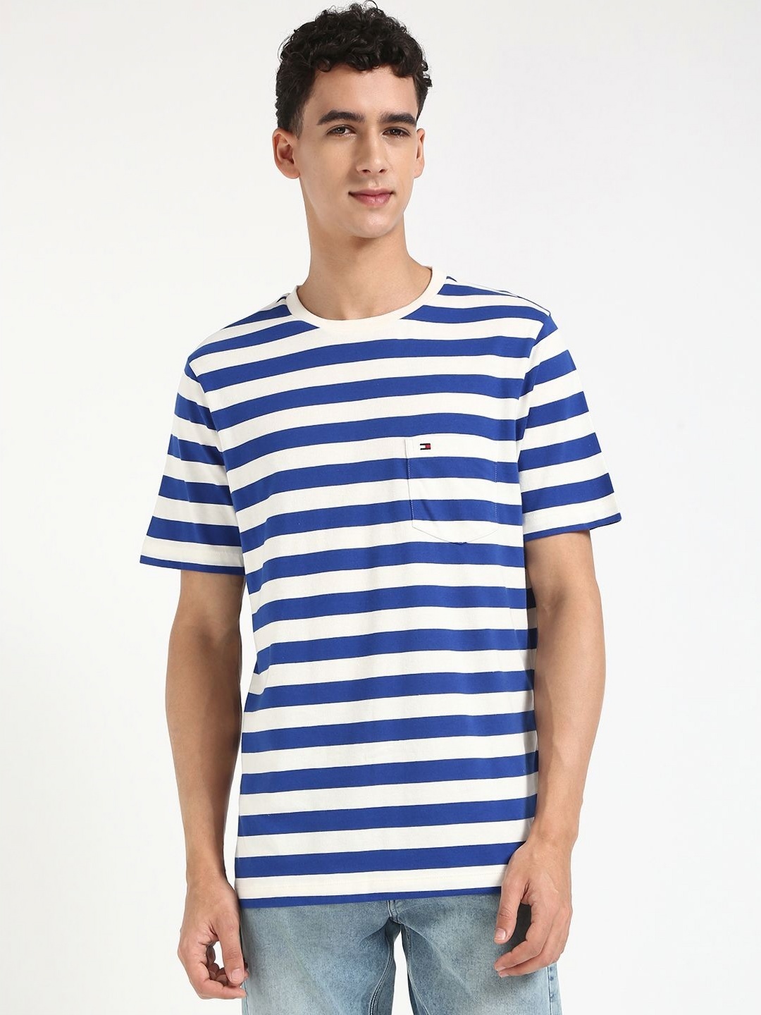 

Tommy Hilfiger Men Striped Round Neck Cotton T-shirt, White
