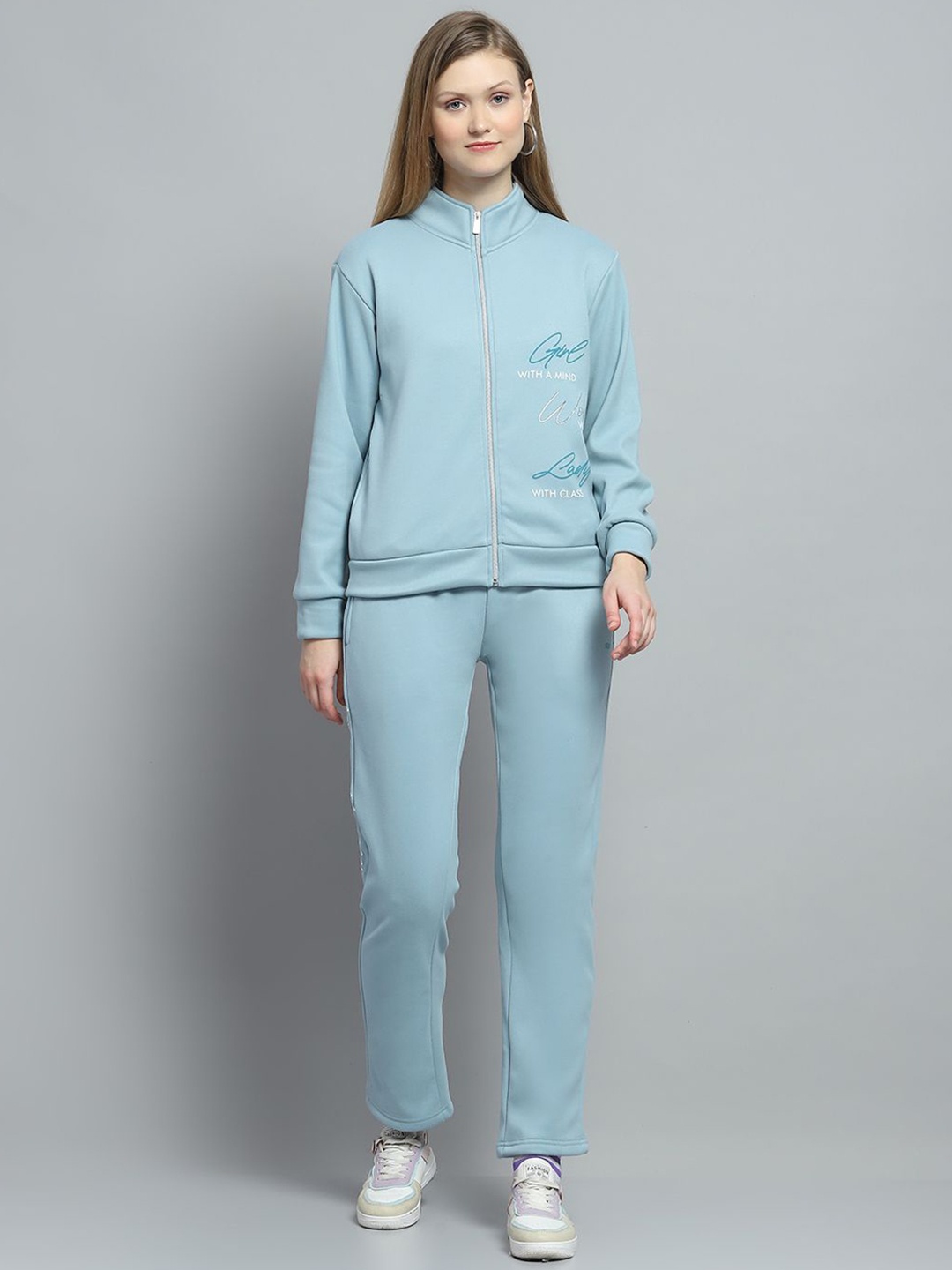 

Monte Carlo Women Typography Printed Mock Collar Tracksuits, Blue