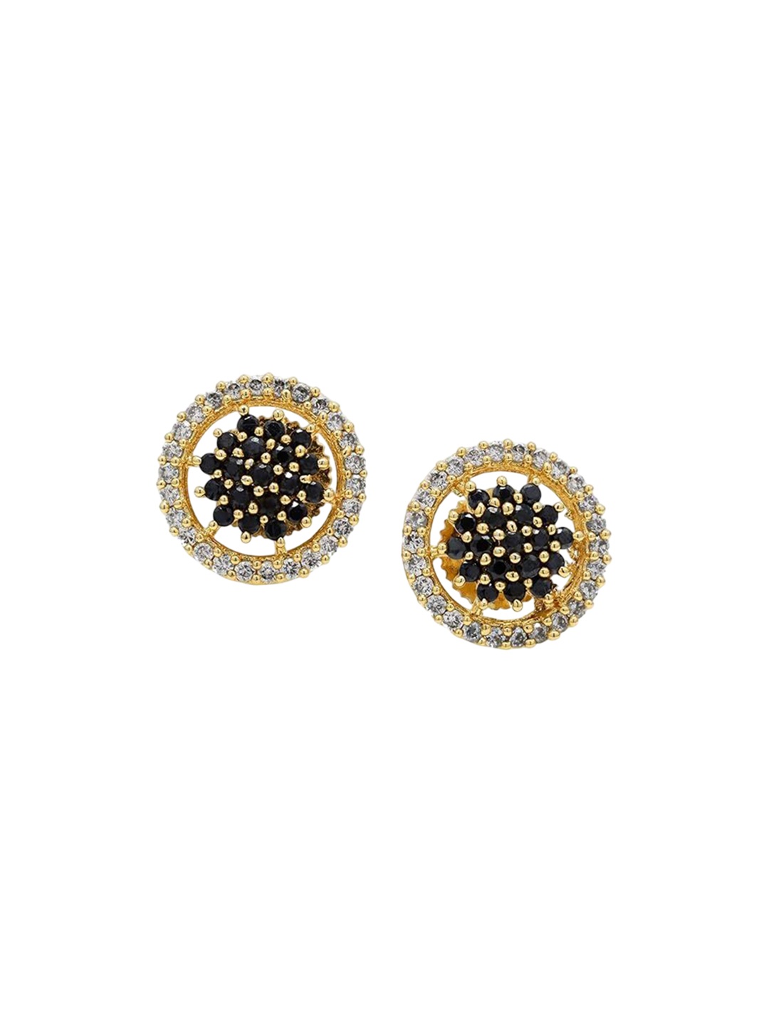 

Kezlin Gold-Plated American Diamond Stones Circular Shaped Studs, Black