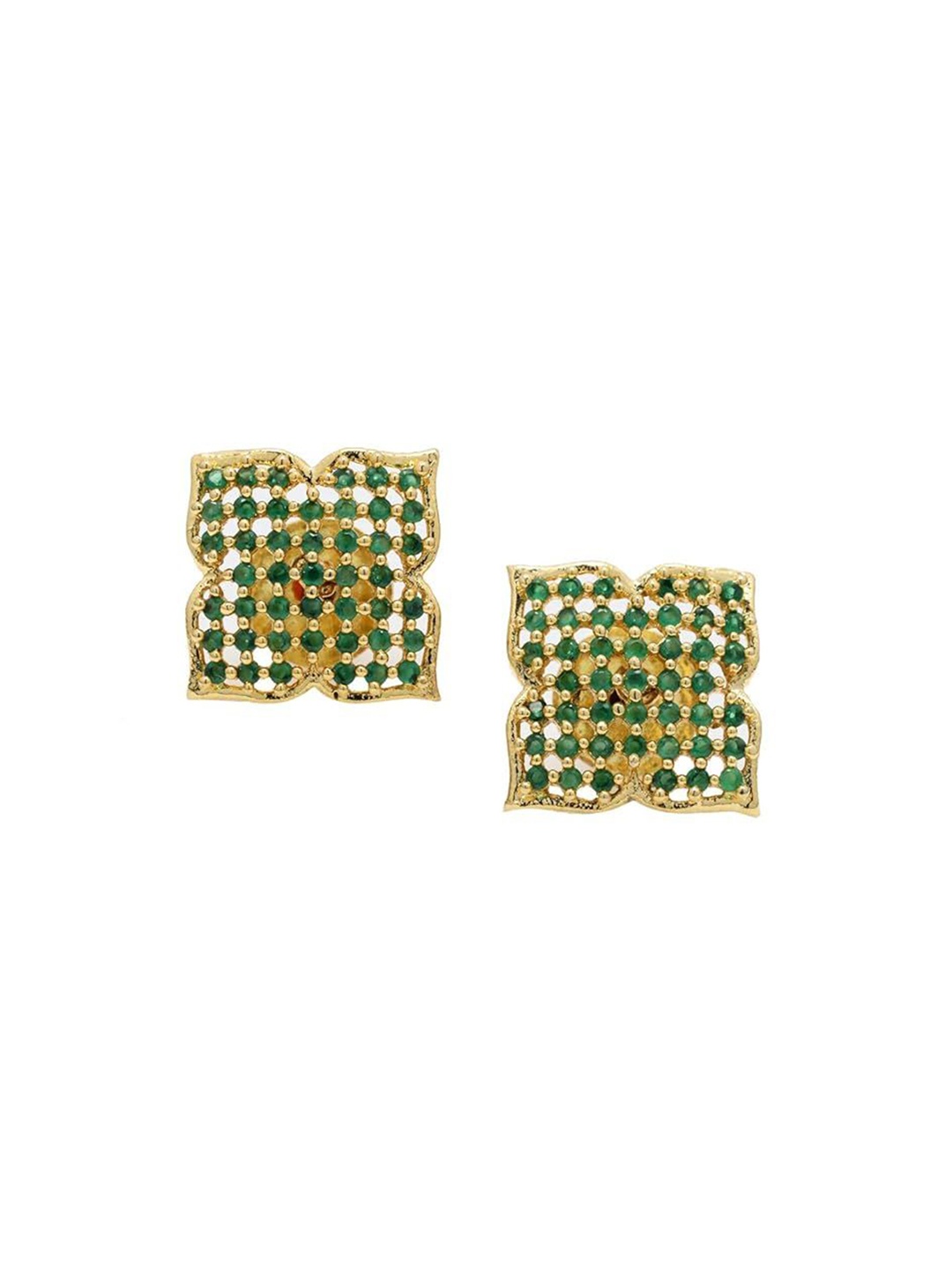 

Kezlin Gold-Plated American Diamond Stones Floral Shaped Studs, Green