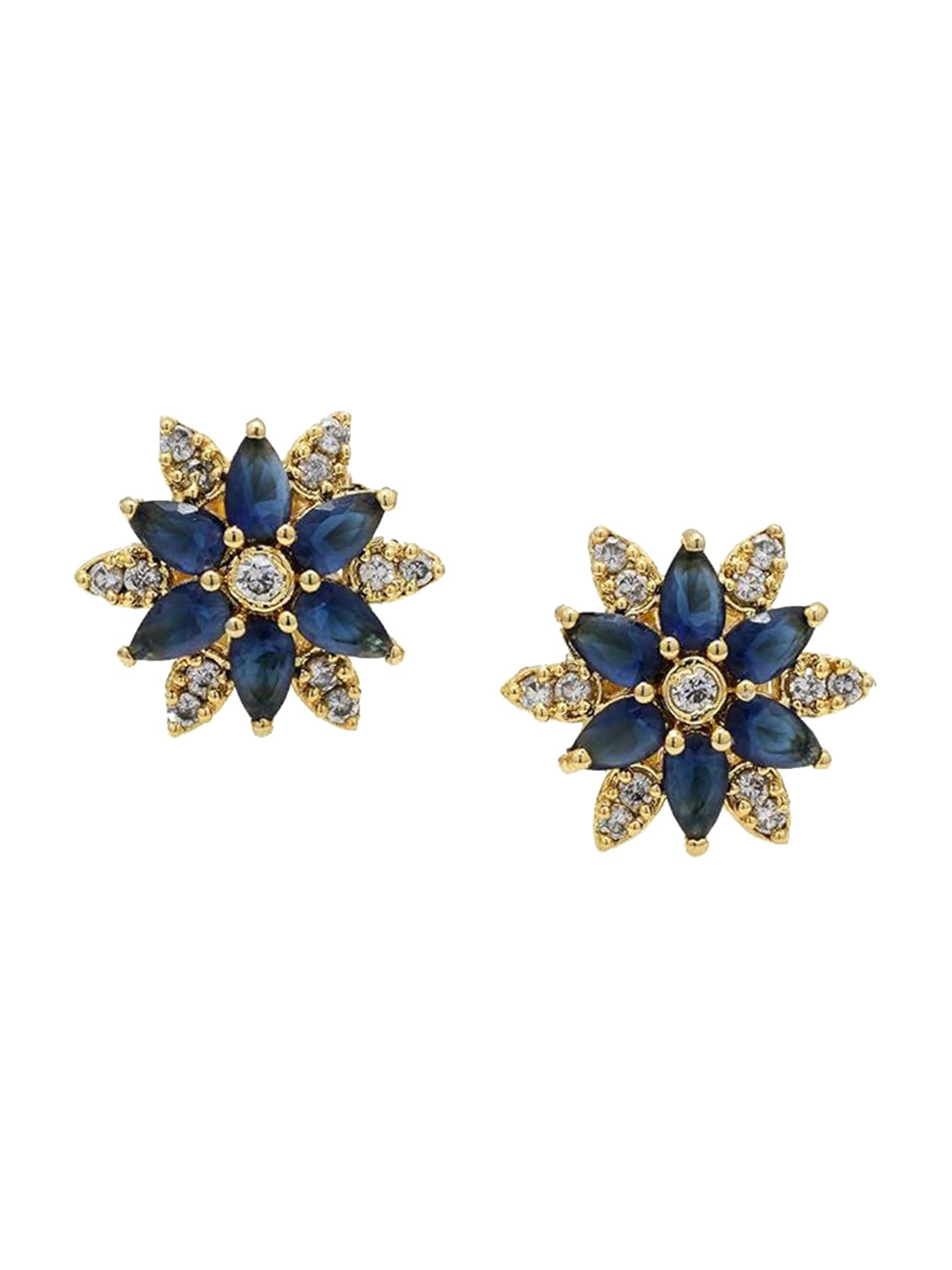 

Kezlin Gold-plated American Diamond Stones Studded Floral Shaped Studs, Navy blue