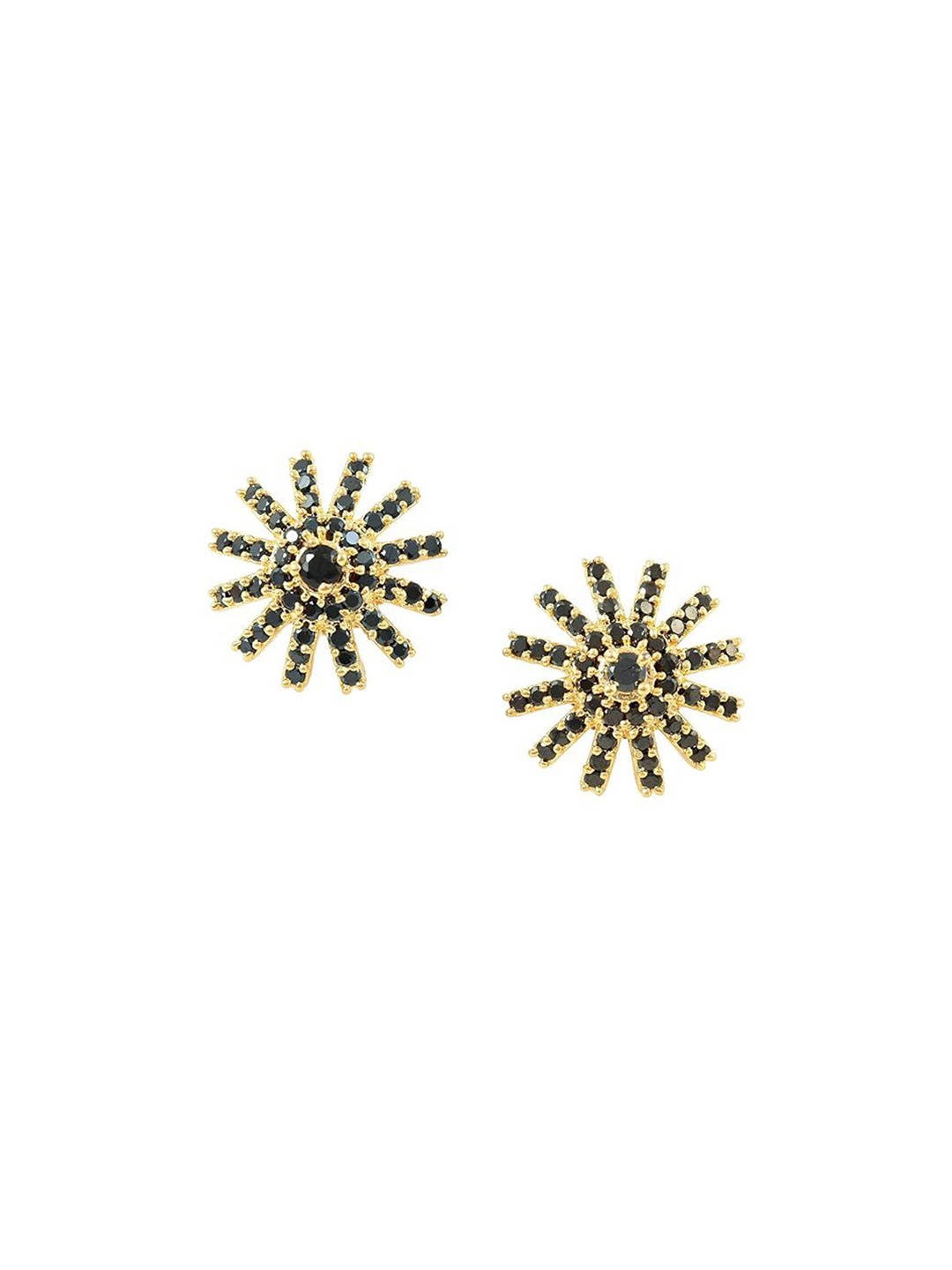 

Kezlin Gold-Plated American Diamond Stones Floral Shaped Studs, Black