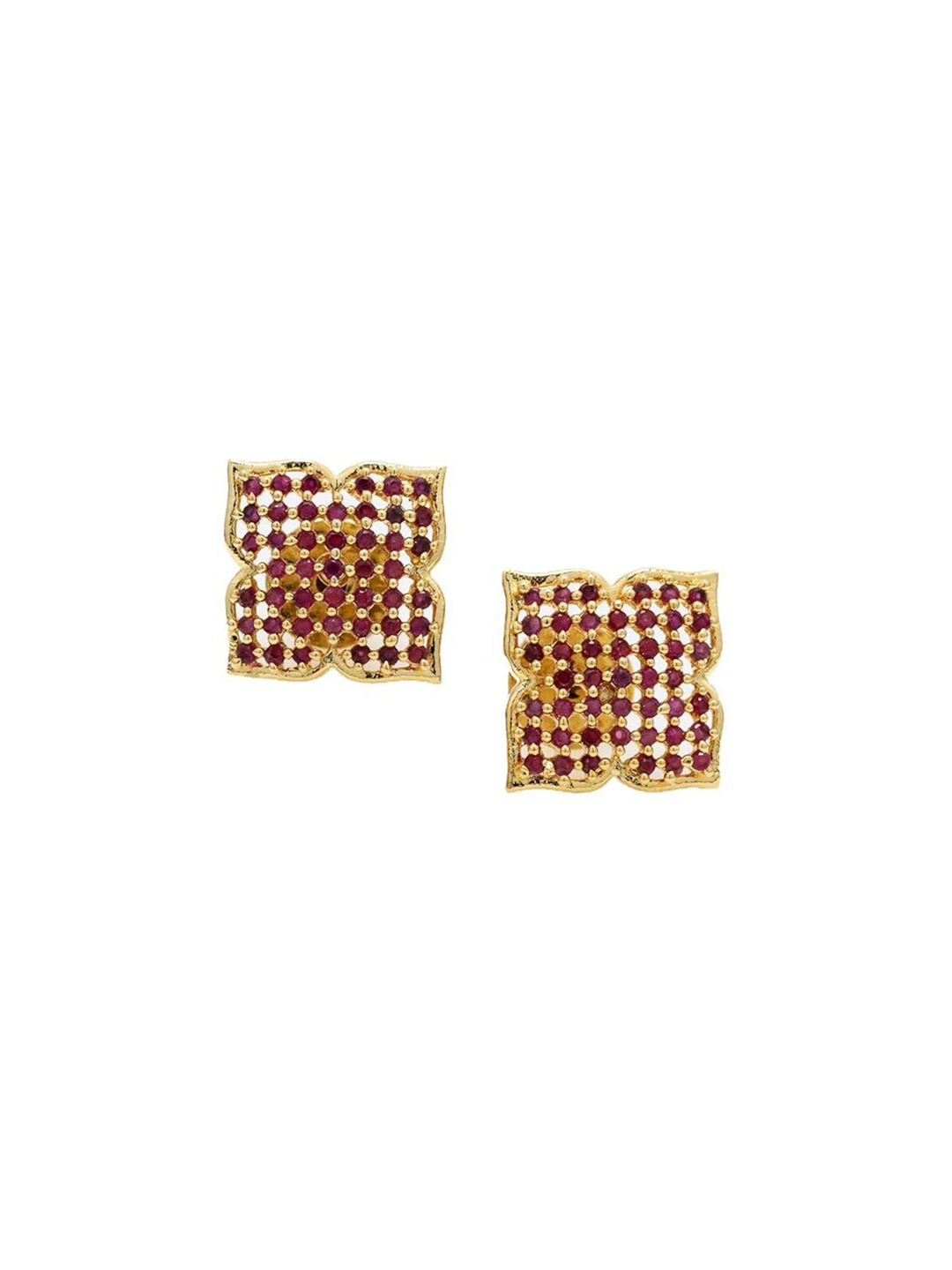 

Kezlin Gold-Plated Artificial Stone Studded Floral Shaped Studs, Red