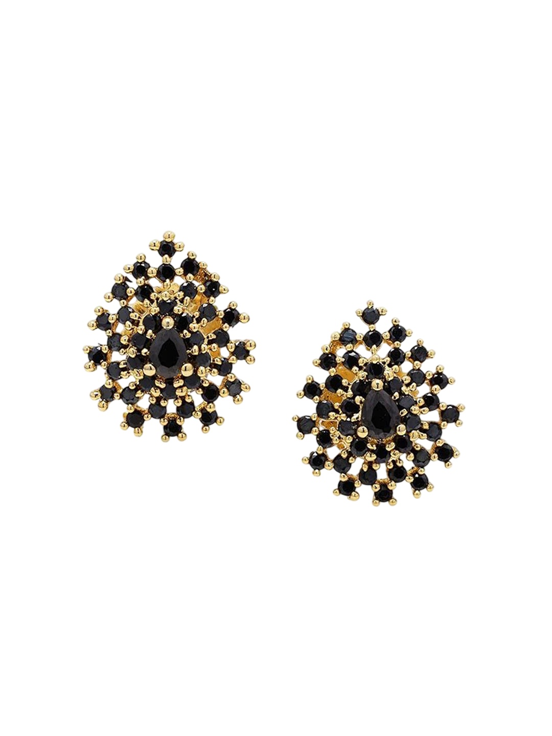 

Kezlin Gold-plated American Diamond Stones Studded Teardrop Shaped Studs, Black