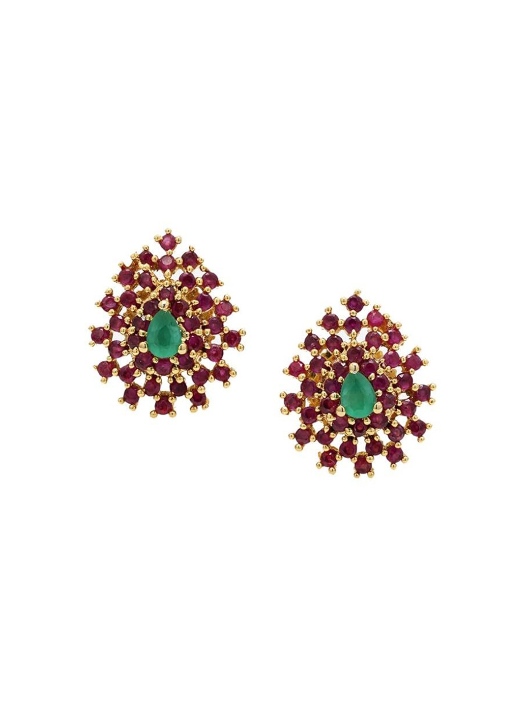 

Kezlin Gold-Plated American Diamond Stones Teardrop Shaped Studs, Red