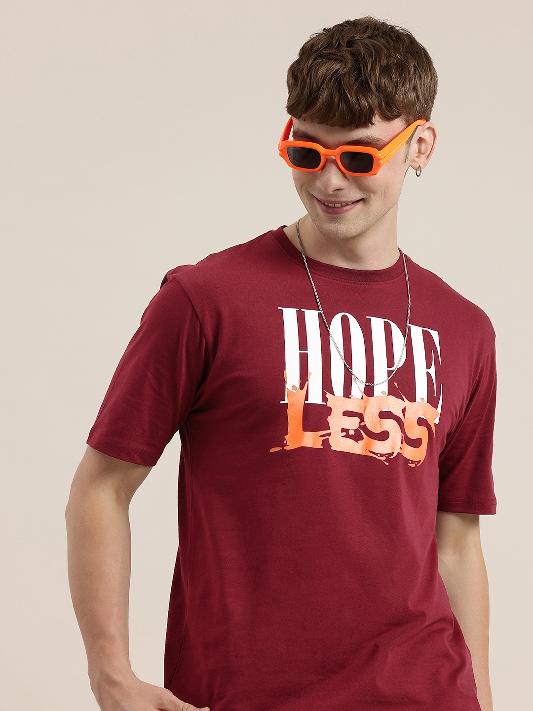 

HERE&NOW Typography Printed Pure Cotton T-shirt, Maroon