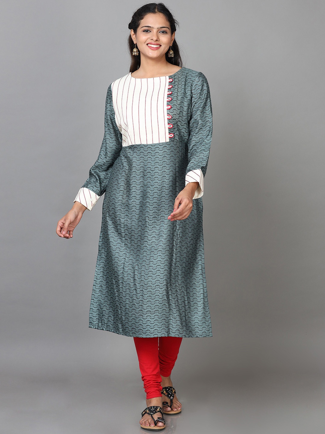 

Hassu's Women Geometric Printed Thread Work Kurta, Grey