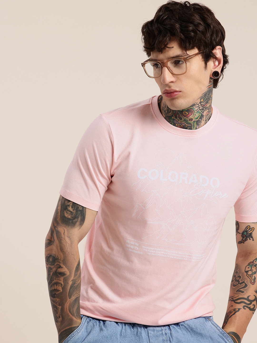 

HERE&NOW Typography Printed Pure Cotton T-shirt, Pink