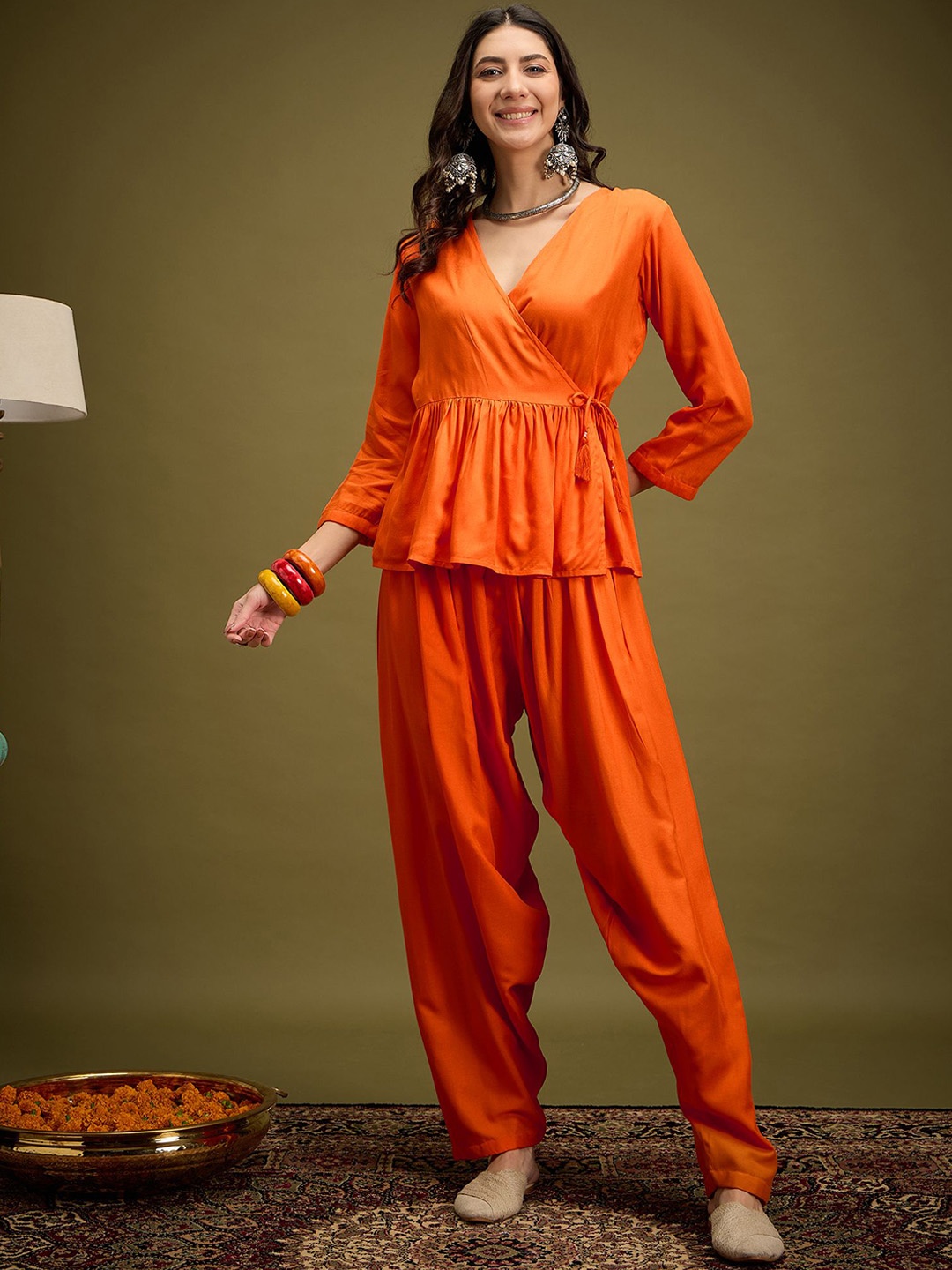 

InWeave Three-Quarter Sleeves Tunic With Trouser, Orange