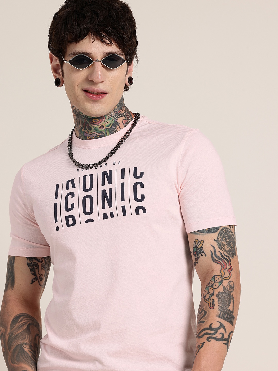 

HERE&NOW Typography Printed Pure Cotton T-shirt, Pink