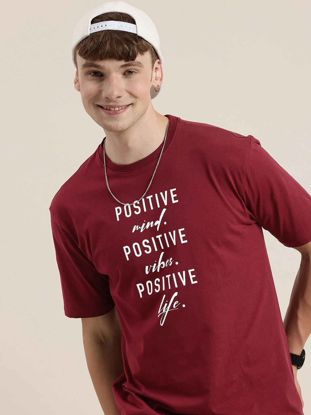 

HERE&NOW Typography Printed Pure Cotton T-shirt, Maroon