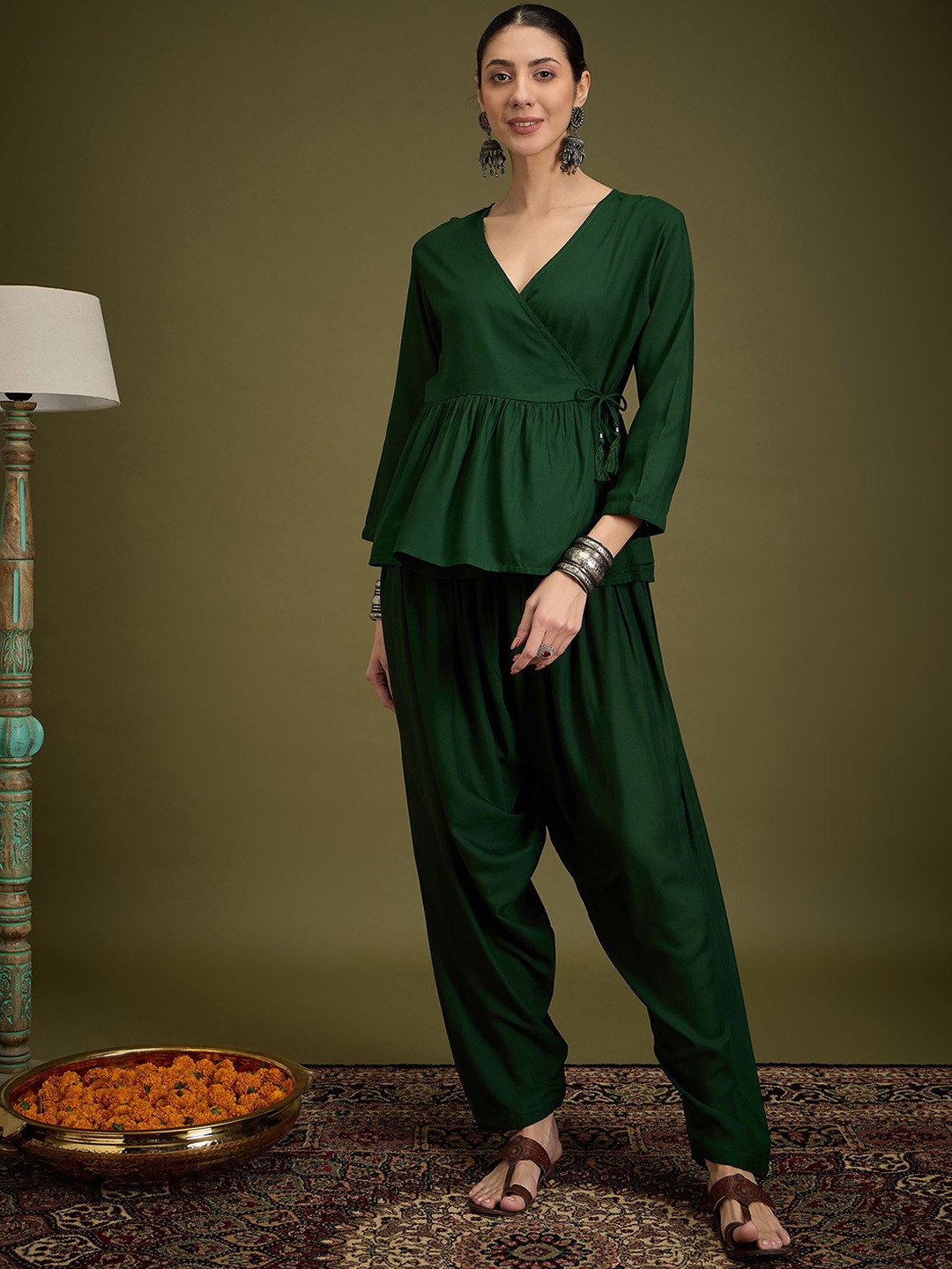 

InWeave Three-Quarter Sleeves Top With Trouser, Green
