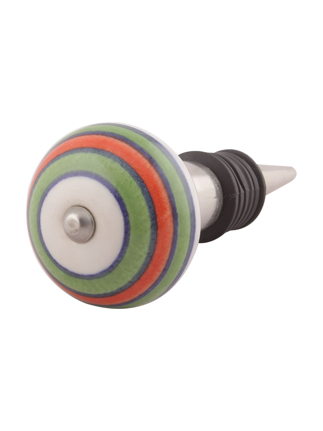 

Indianshelf Green and White Striped Ceramic Wine Bottle Stopper