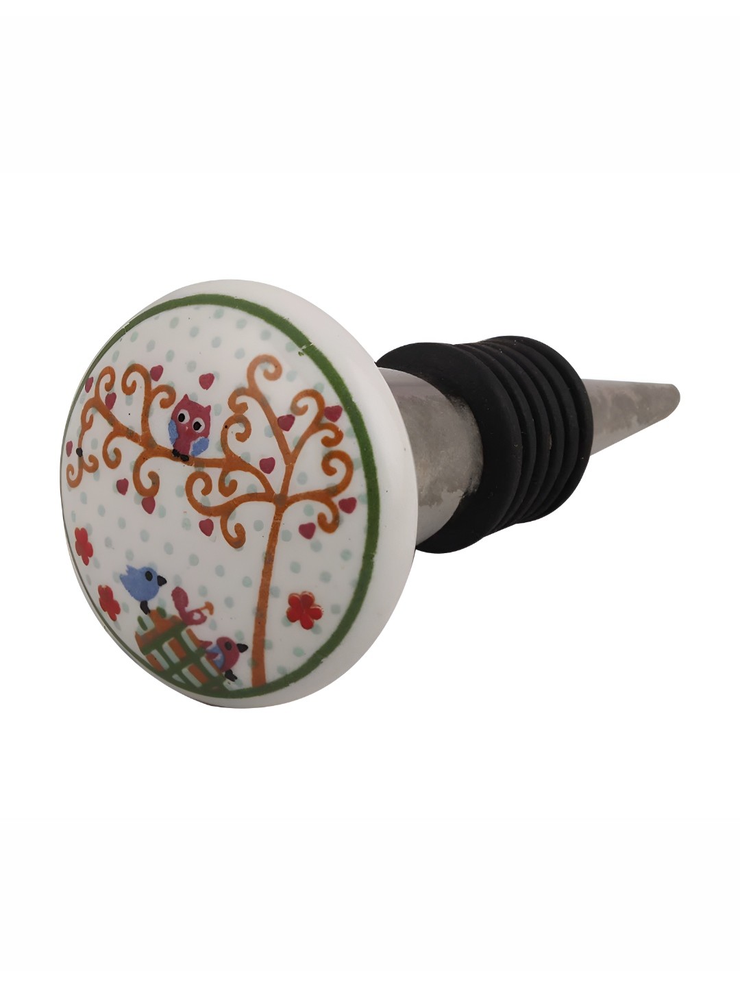 

Indianshelf White & Orange Birds Kid Printed Ceramic Wine Bottle Stopper