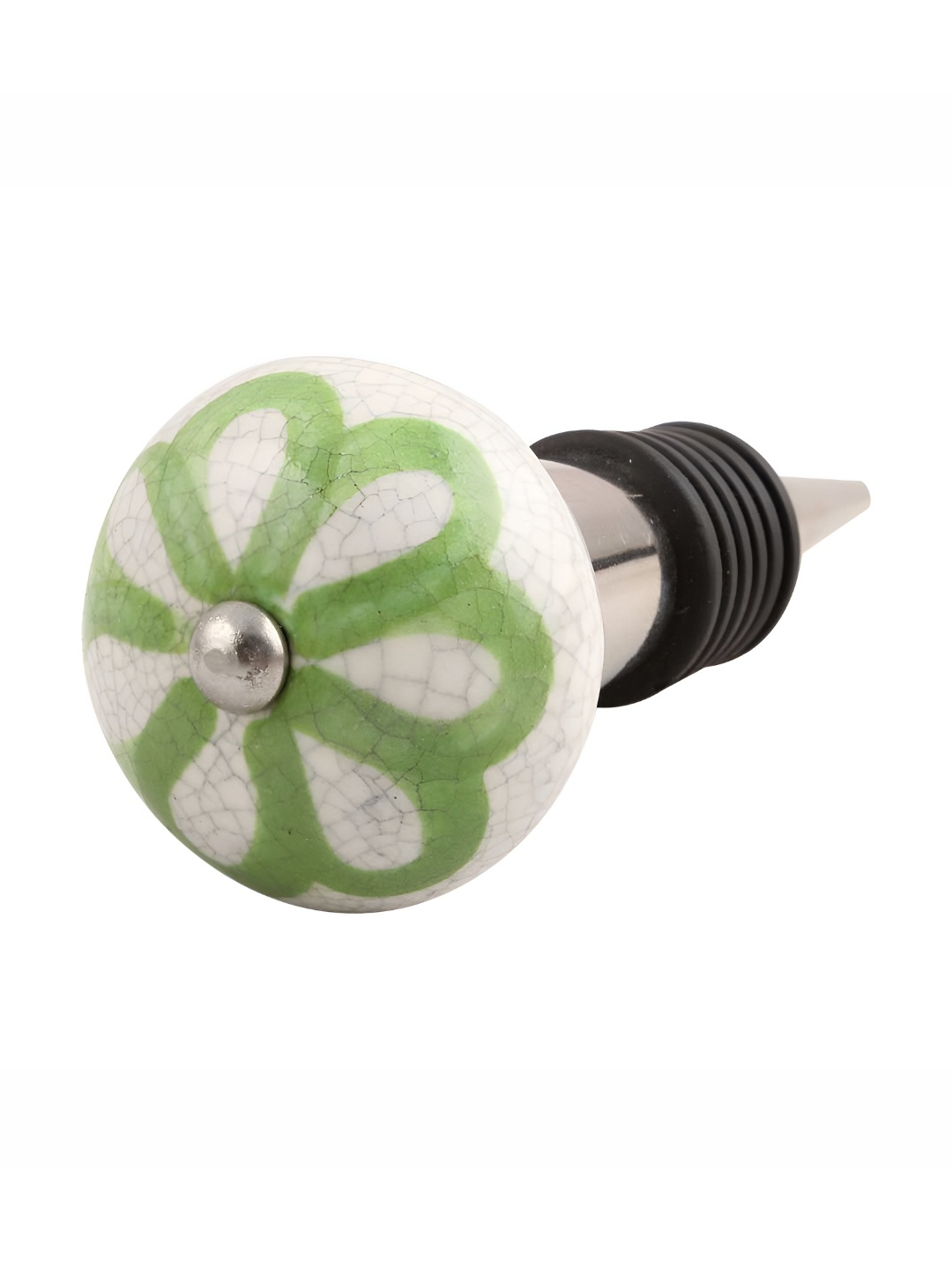 

Indianshelf Lime Green & White Printed Ceramic Wine Bottle Stopper
