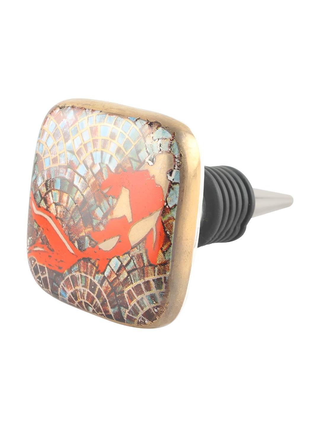 

Indianshelf Orange & Brown Printed Ceramic Wine Bottle Stopper