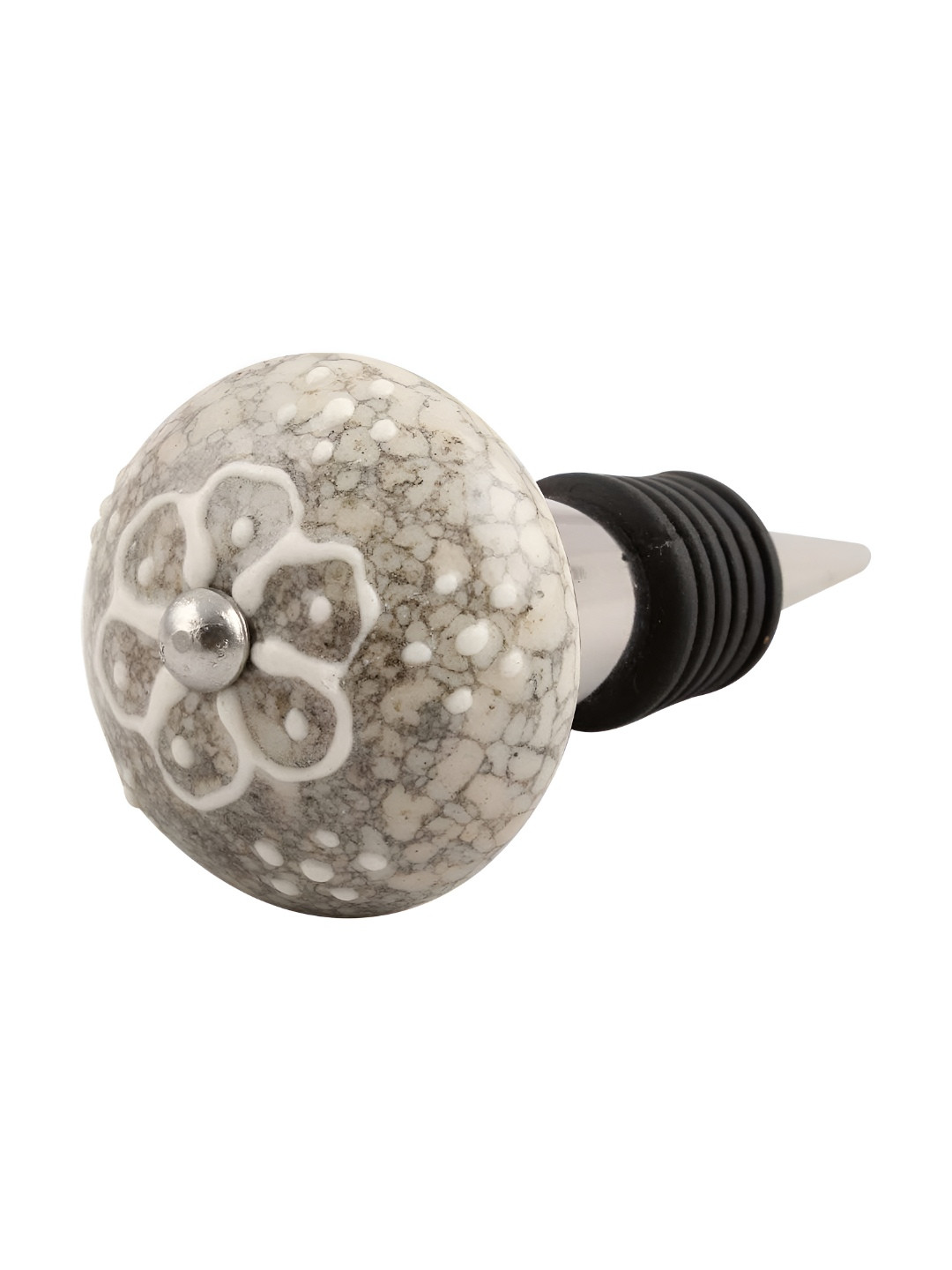 

Indianshelf White and Beige Flower Printed Ceramic Wine Bottle Stopper