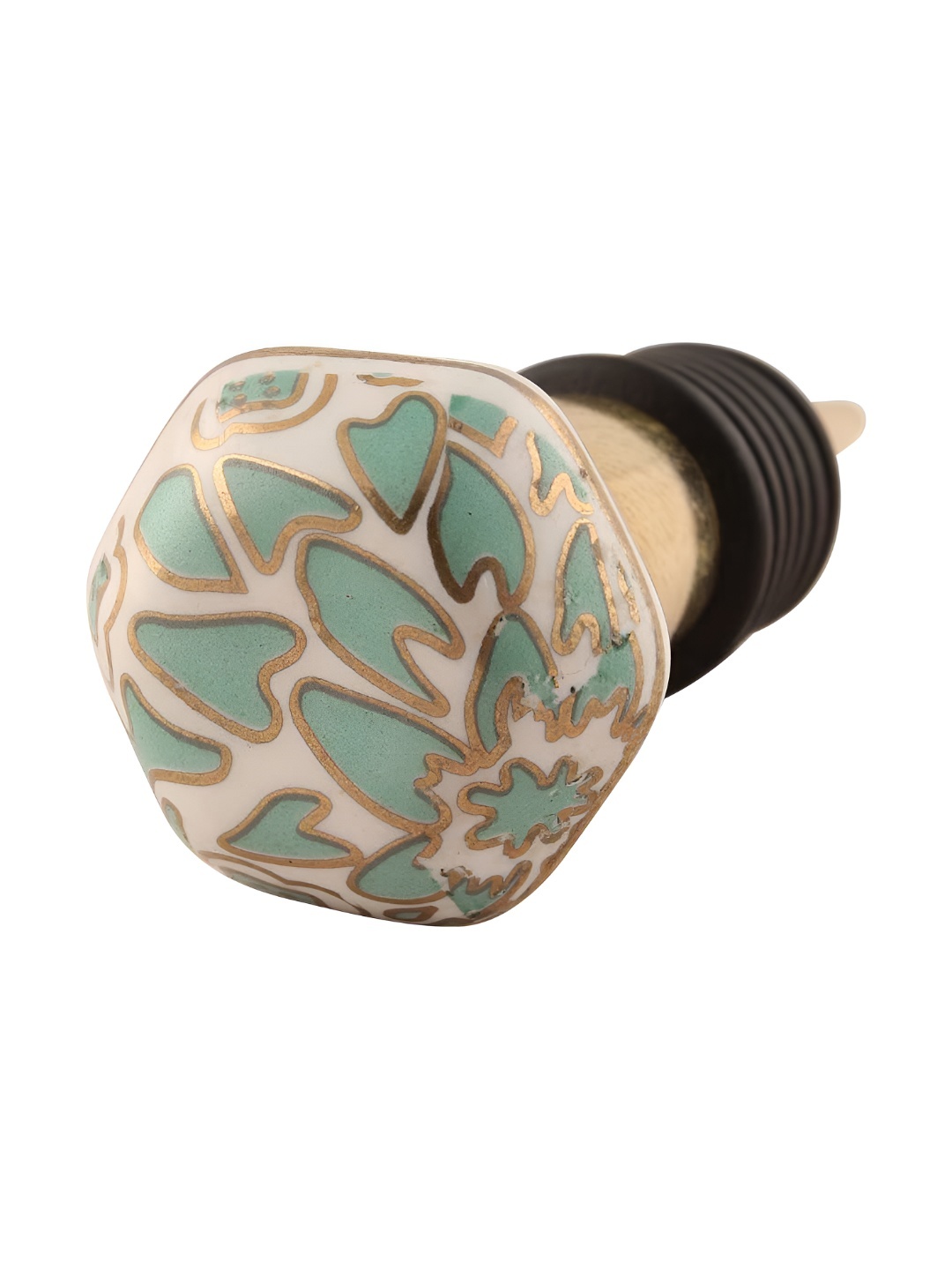 

Indianshelf Green & White Printed Hexagon Ceramic Wine Bottle Stopper