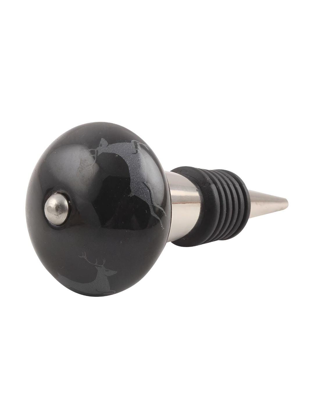 

Indianshelf Black & Silver-Toned Rein Deer Printed Ceramic Wine Bottle Stopper