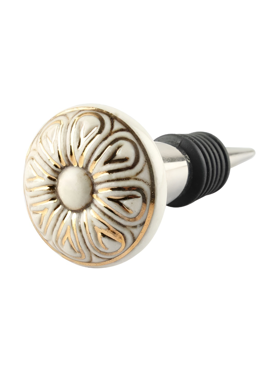 

Indianshelf Gold-Toned & Silver-Toned Flower Printed Ceramic Wine Bottle Stopper