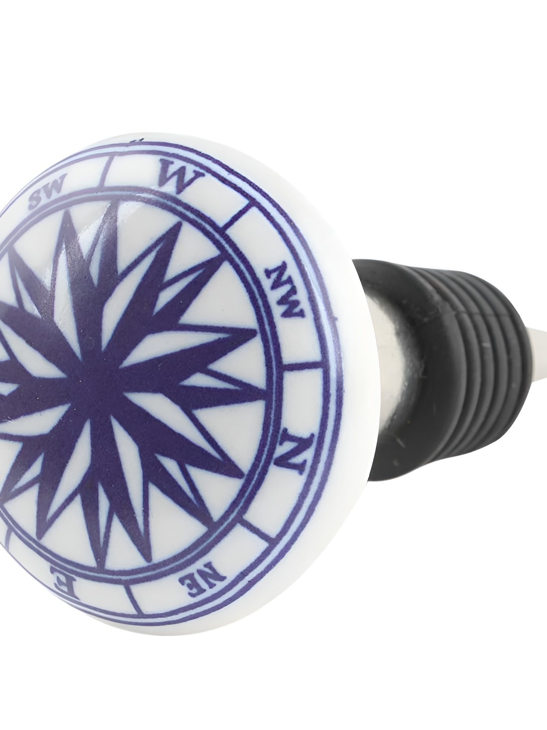 

Indianshelf White & Blue Compass Printed Ceramic Wine Bottle Stopper