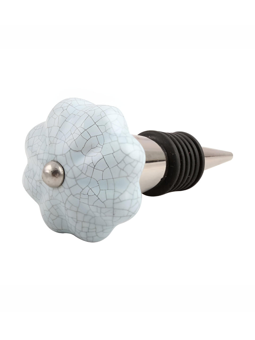 

Indianshelf Blue & Silver-Toned Crackle Printed Ceramic Leak-Proof Wine Bottle Stopper