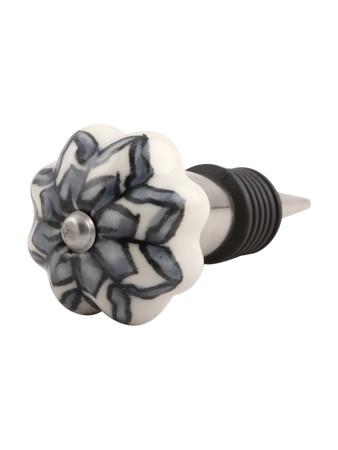 

Indianshelf White & Grey Floral Printed Ceramic Wine Bottle Stoppers