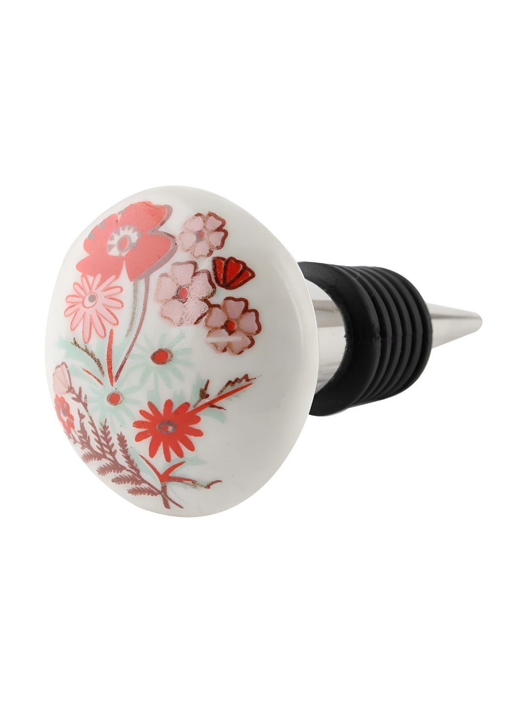 

Indianshelf White and Red Floral Printed Ceramic Wine Bottle Stopper