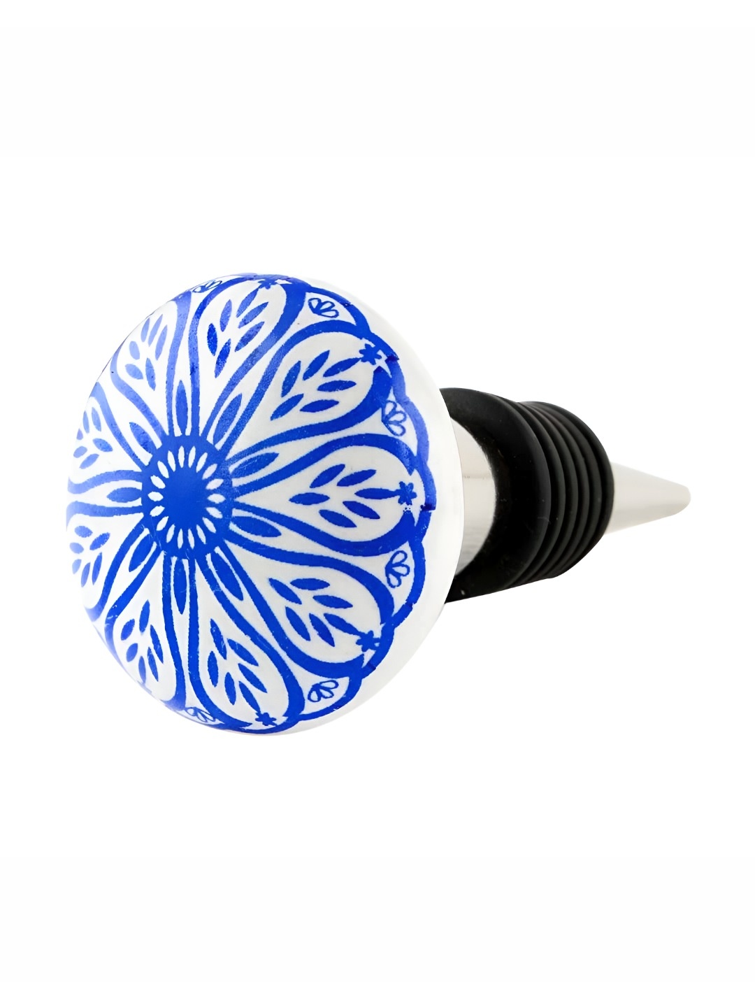 

Indianshelf Blue & White Daisy Flat Printed Ceramic Leak-Proof Wine Bottle Stopper