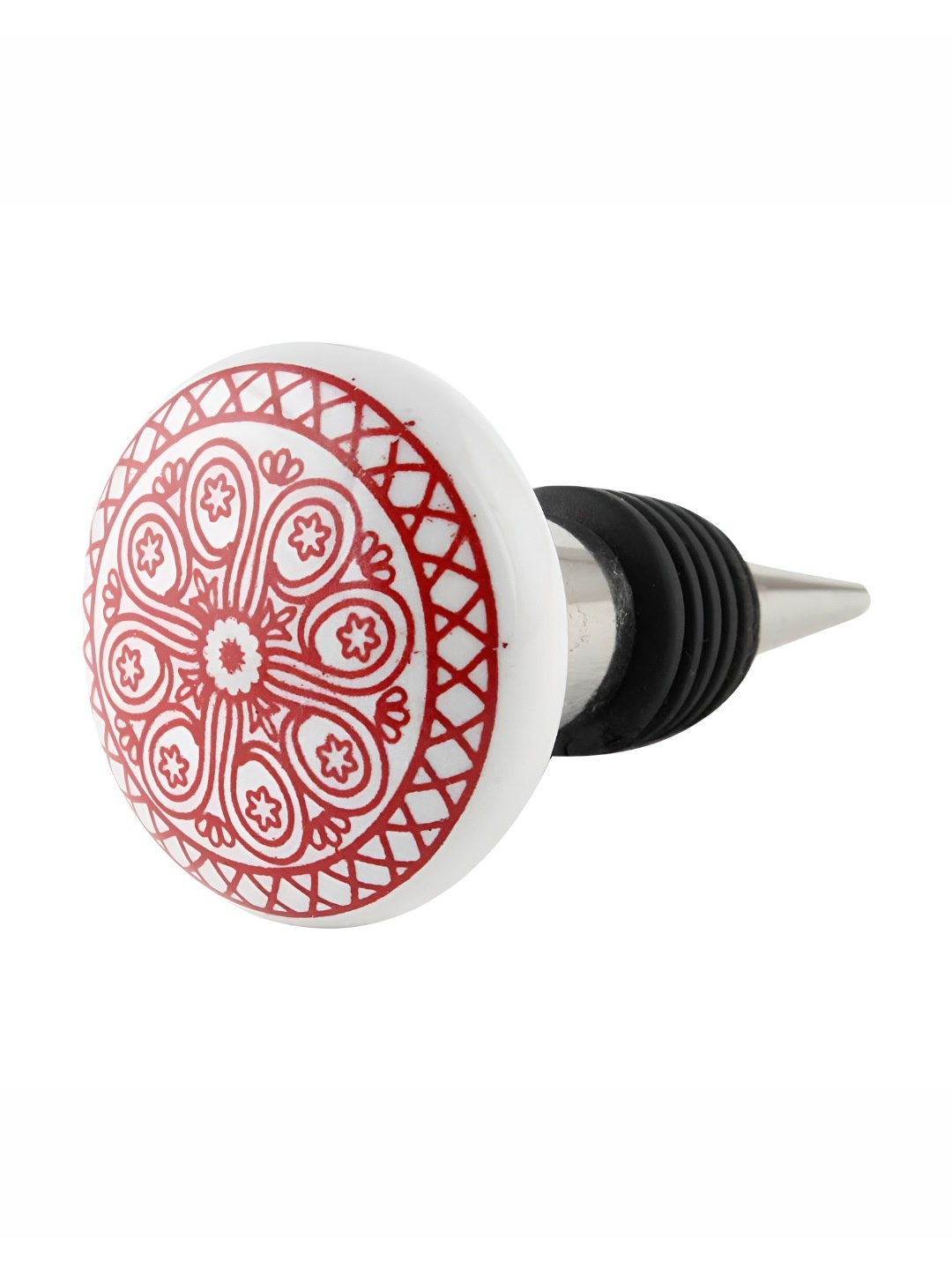 

Indianshelf Red and White Wheel Printed Ceramic Wine Bottle Stopper