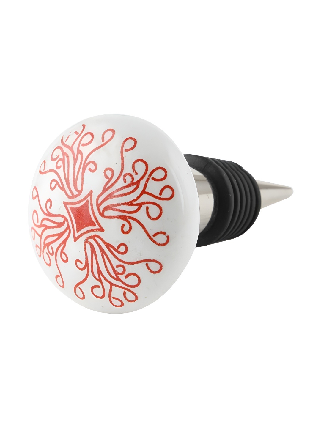 

Indianshelf Red and White Flat Leaf Printed Ceramic Wine Bottle Stopper