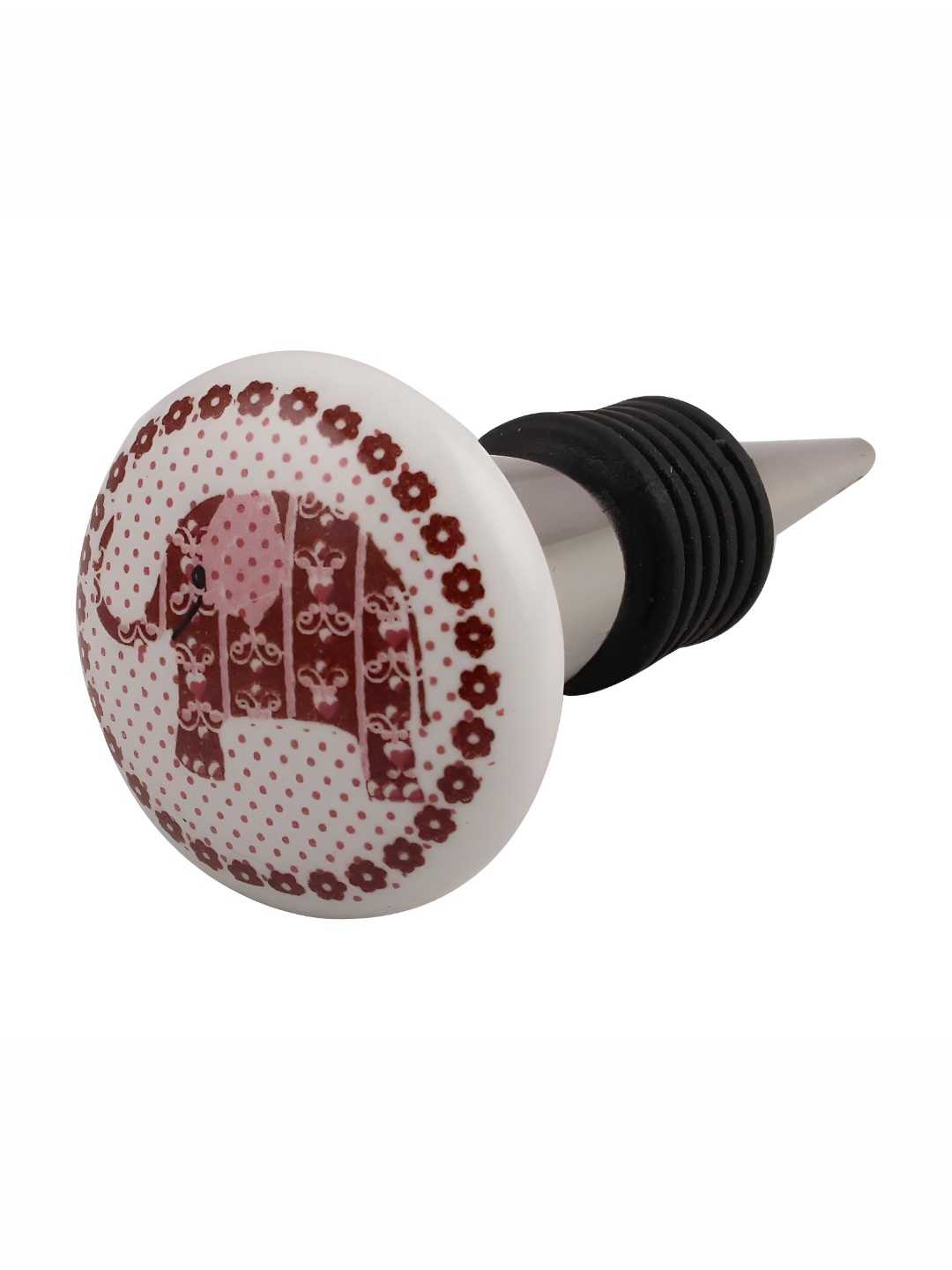 

Indianshelf White & Brown Elephant Printed Ceramic Wine Bottle Stopper