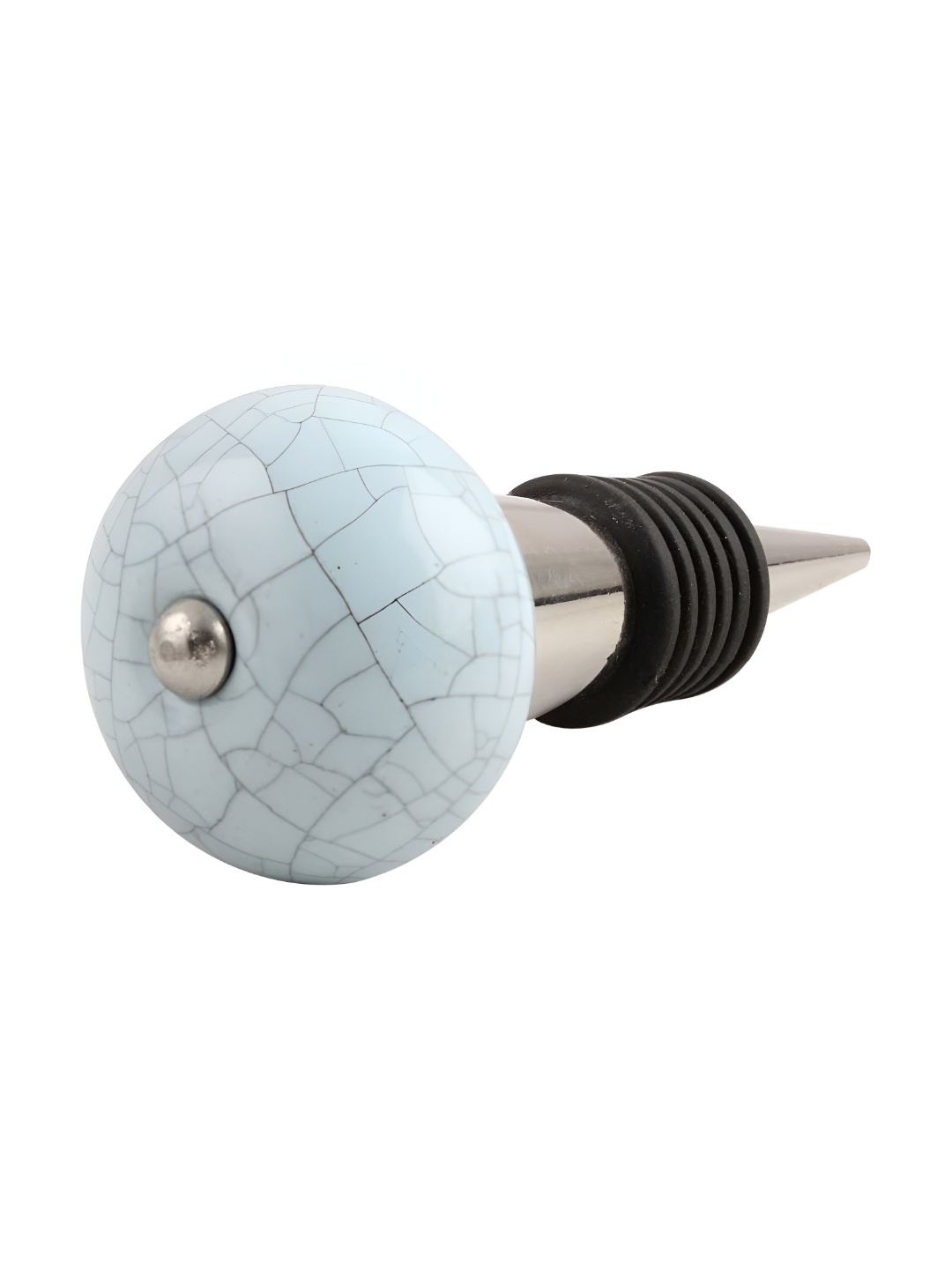 Indianshelf Blue & Silver Toned Crackle Printed Ceramic Wine Bottle Stopper