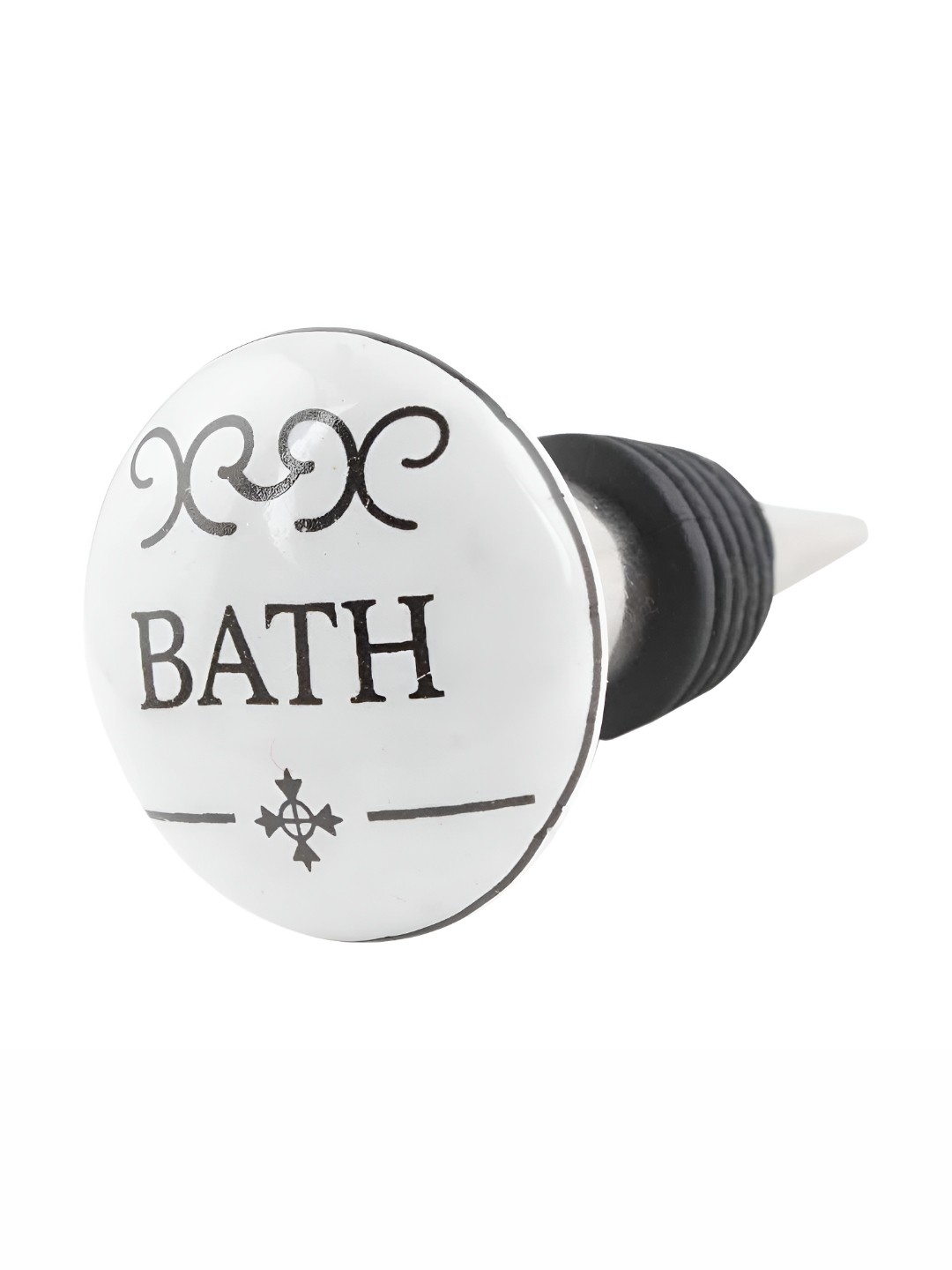 

Indianshelf White & Black Bath Printed Flat Ceramic Wine Bottle Stopper