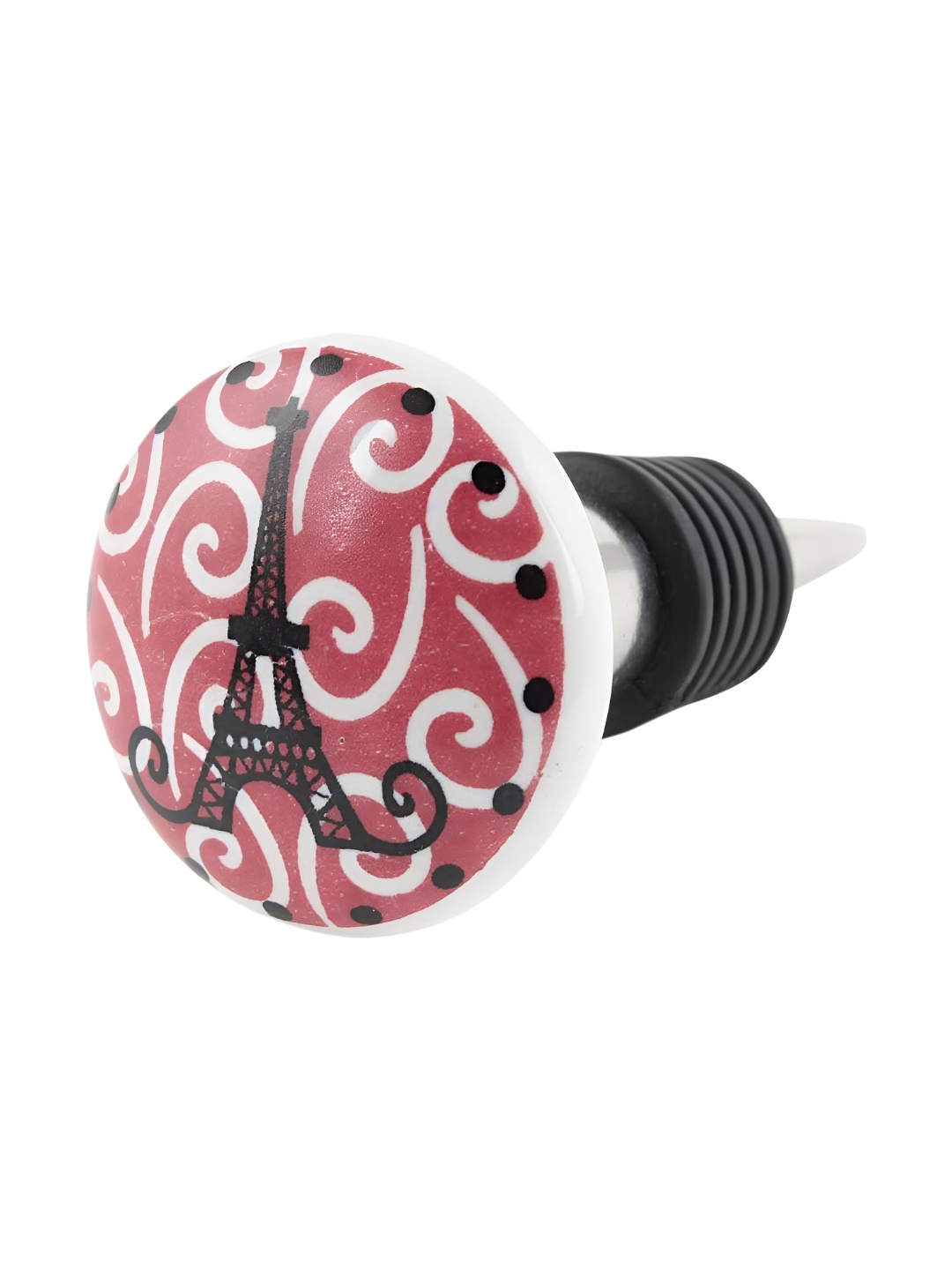 

Indianshelf Red & White Printed Ceramic Leak-proof Wine Bottle Stopper