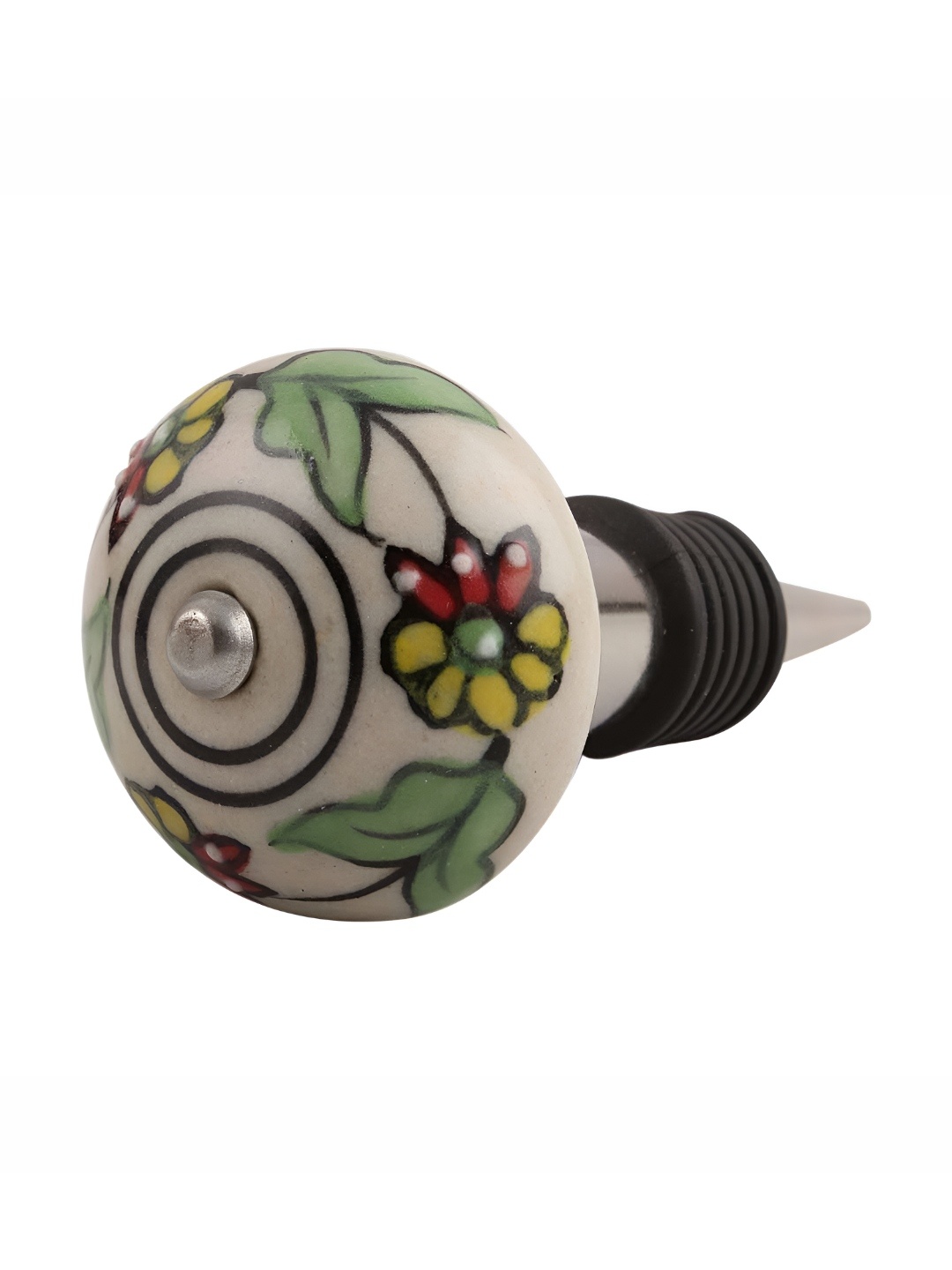 

Indianshelf Cream-Coloured and Red Leaf Flower Printed Ceramic Wine Bottle Stopper