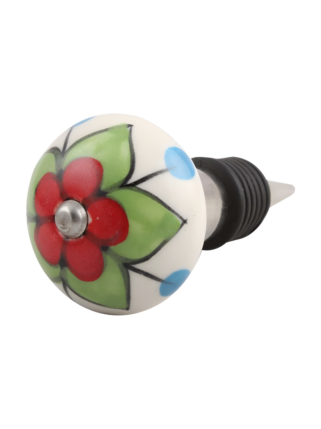 

Indianshelf Red and Green Flower Printed Ceramic Wine Bottle Stopper