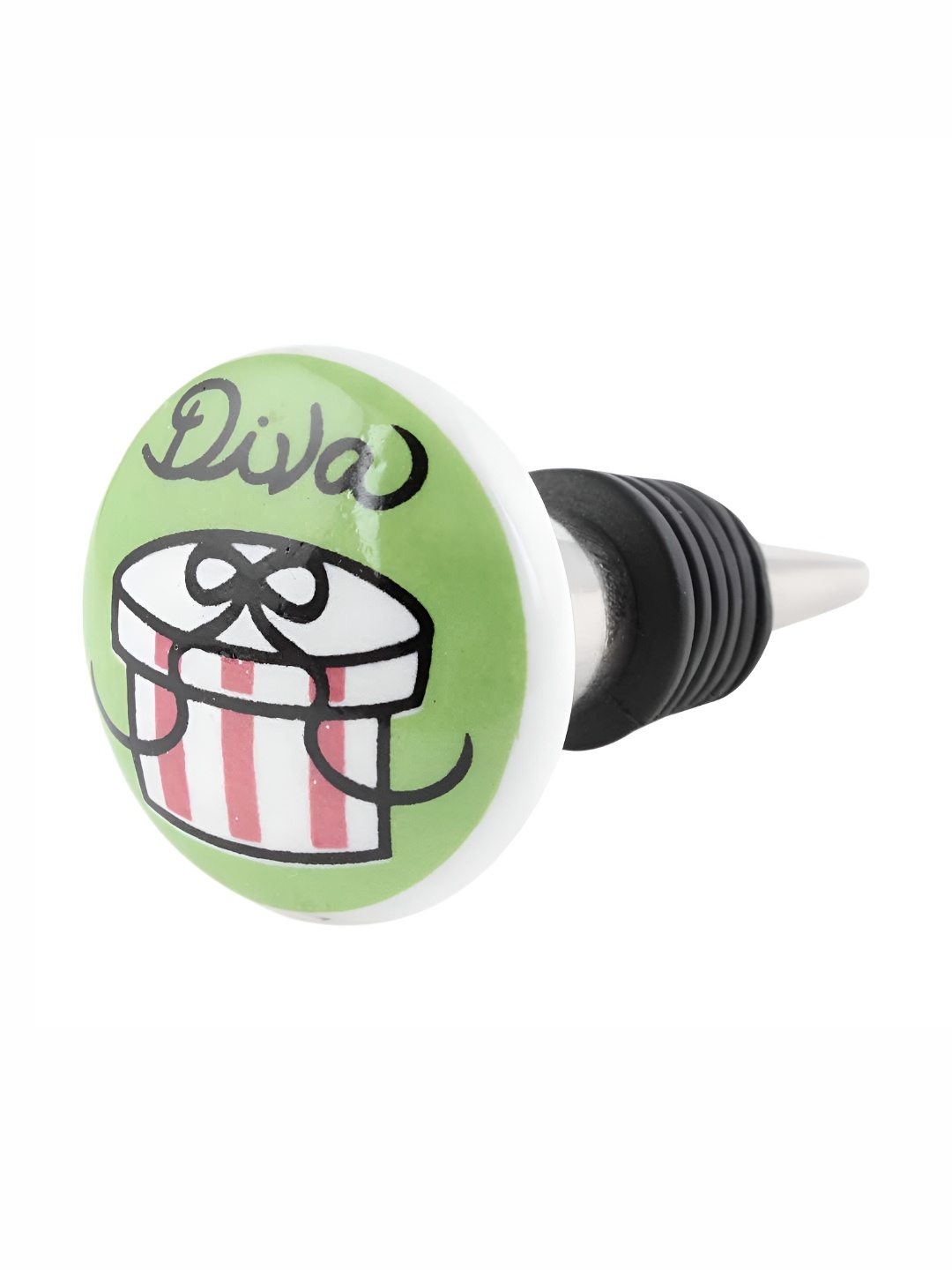 

Indianshelf Green & White Printed Ceramic Wine Bottle Stopper