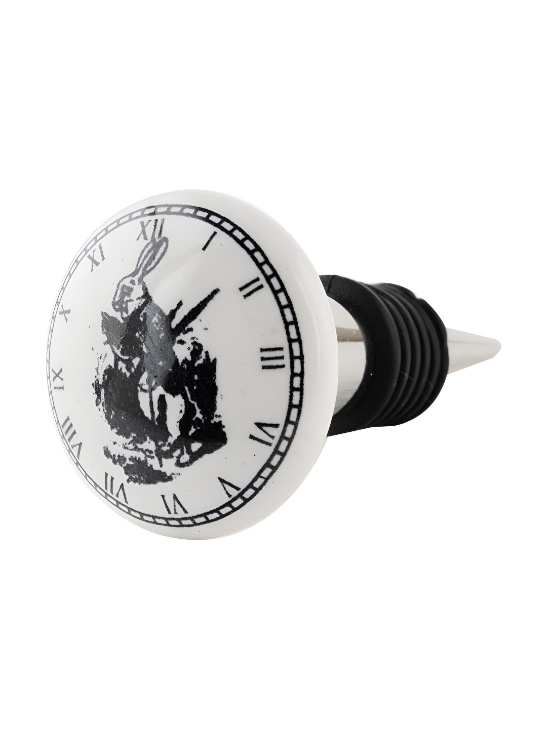 

Indianshelf Rabbit Clock Black & White Printed Ceramic Wine Bottle Stopper