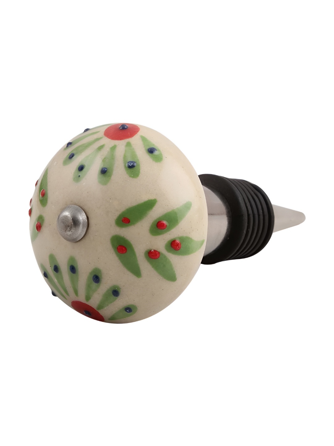 

Indianshelf Green & White Printed Ceramic Wine Bottle Stopper