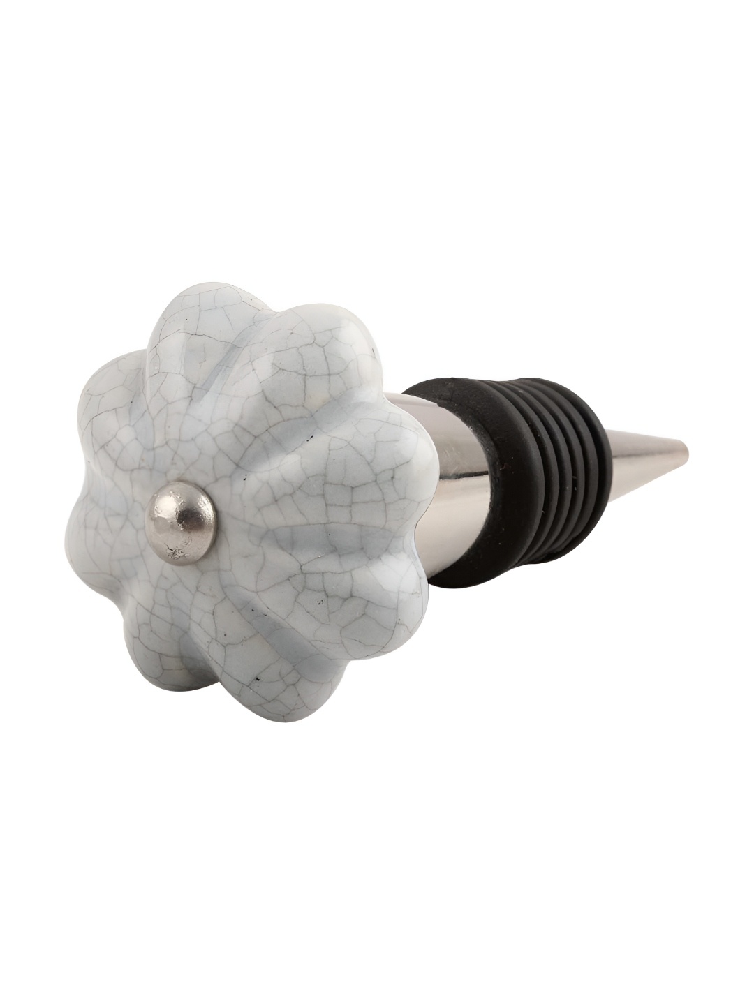 

Indianshelf White & Silver-Toned Crackle Printed Ceramic Wine Bottle Stopper
