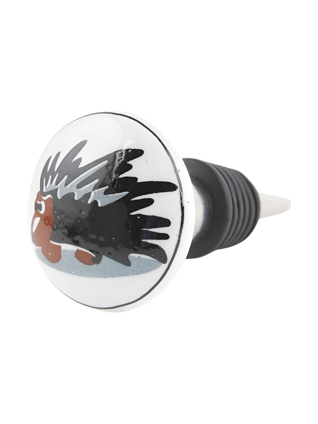 

Indianshelf White & Black Printed Ceramic Hedgehog Wine Bottle Stopper