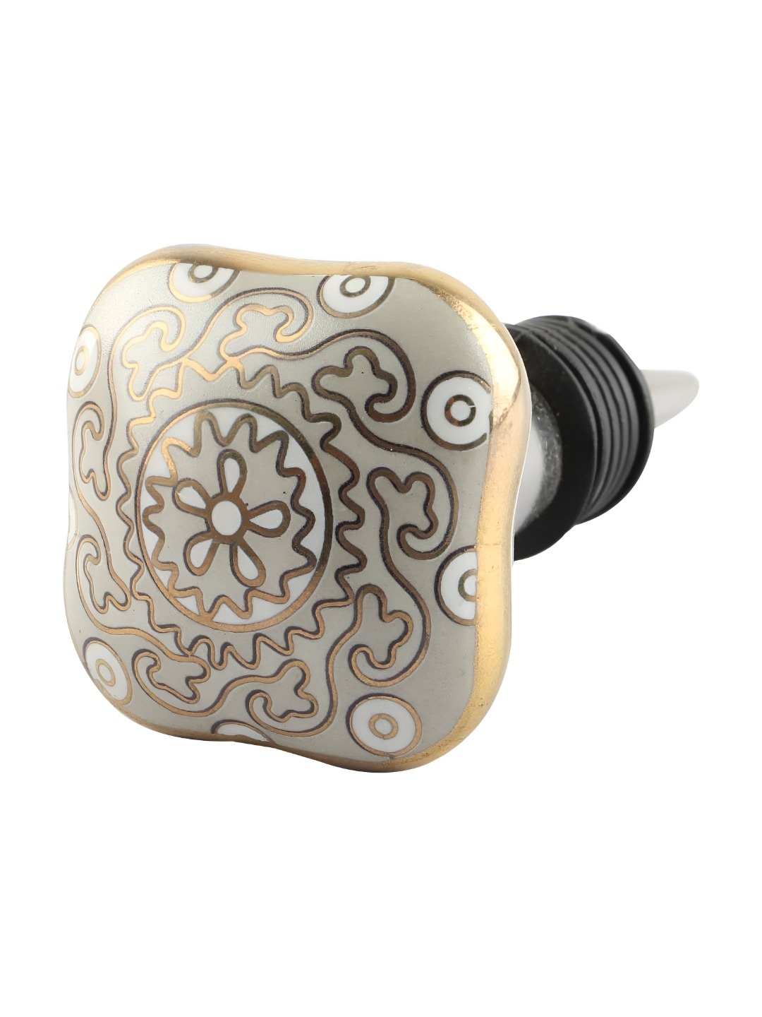 

Indianshelf Grey and Gold-Toned Square Fauna Printed Ceramic Wine Bottle Stopper