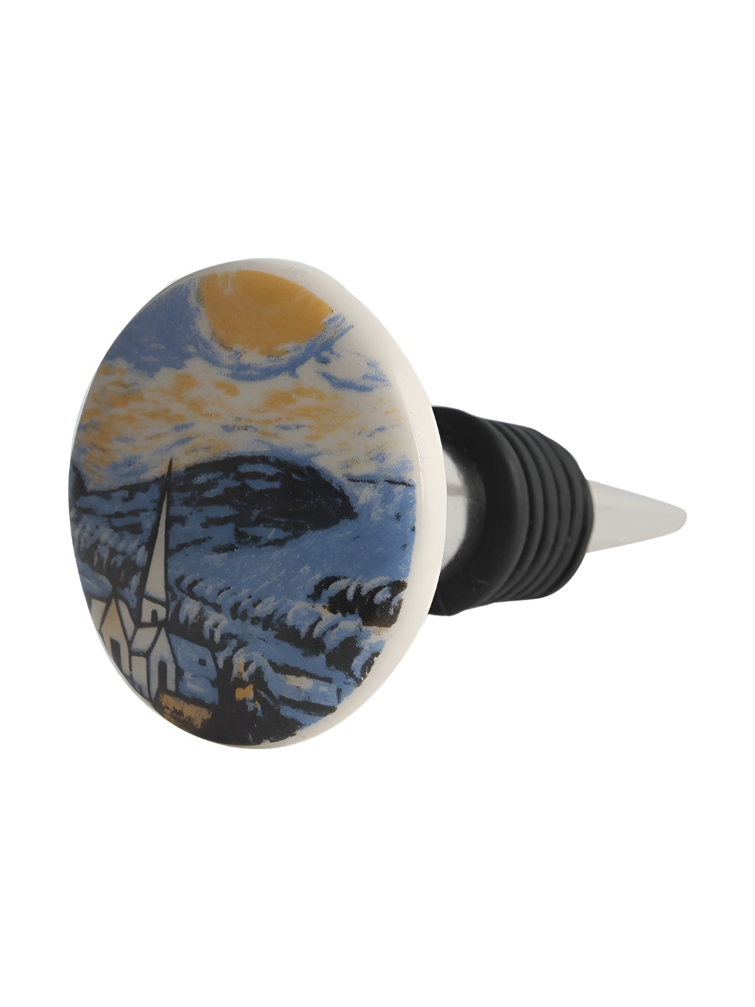 

Indianshelf Blue & Silver Toned Starry Night Printed Ceramic Wine Bottle Stopper