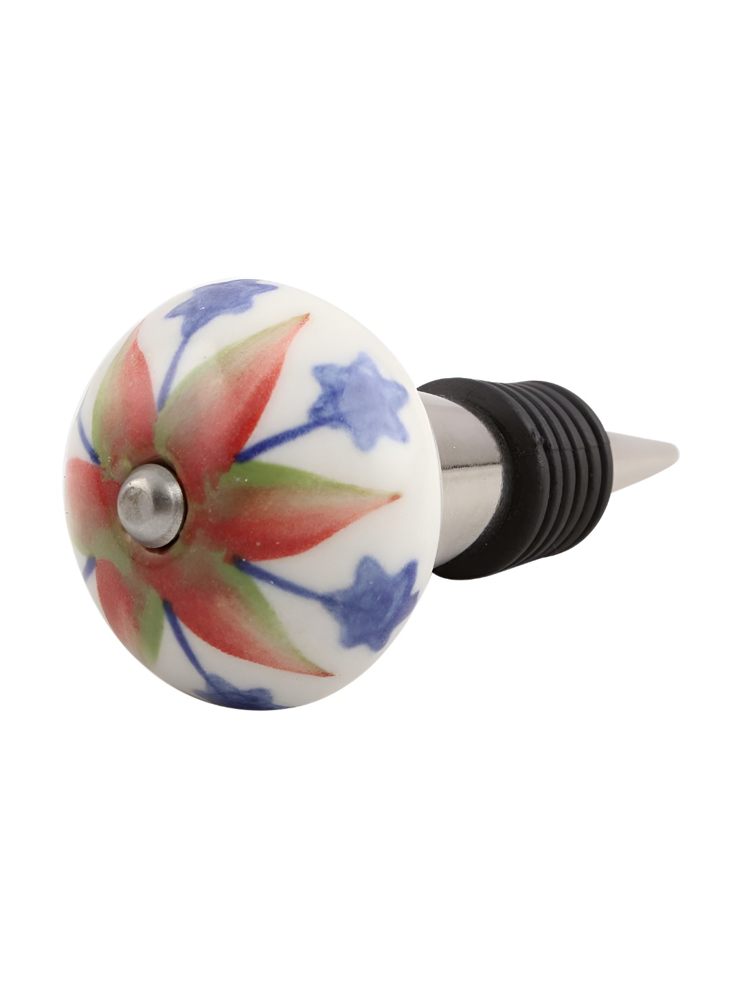 

Indianshelf White & Blue Floral Printed Ceramic Wine Bottle Stopper