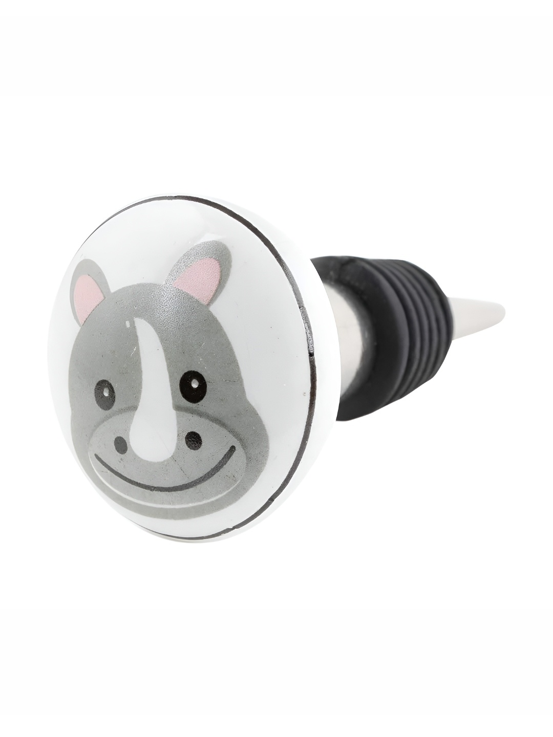 

Indianshelf White and Black Cute Hippo Flat Printed Ceramic Bottle Wine Stopper