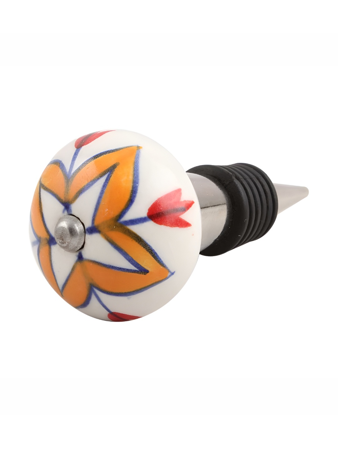 

Indianshelf White & Orange Printed Ceramic Wine Bottle Stopper