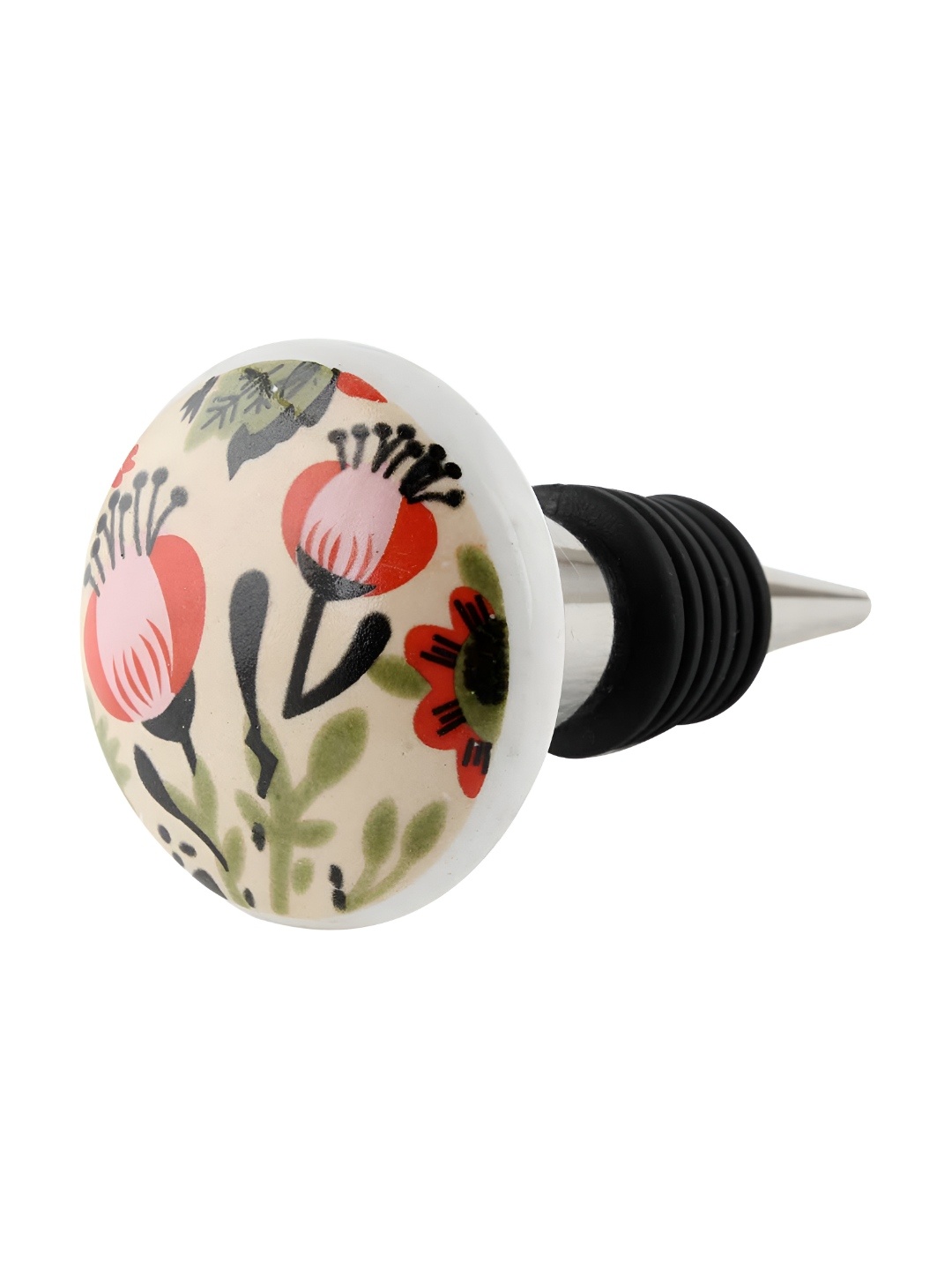 

Indianshelf Beige & Silver Toned Printed Ceramic Wine Bottle Stopper