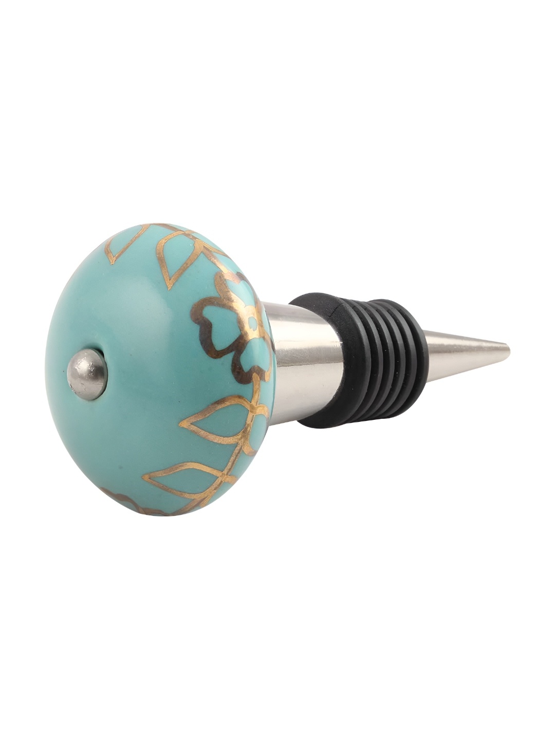 

Indianshelf Green & Gold-Toned Floral Printed Ceramic Wine Bottle Stopper